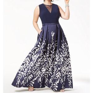 Morgan & Company Women's Trendy Printed A-Line Gown Blue Size 24W AVER